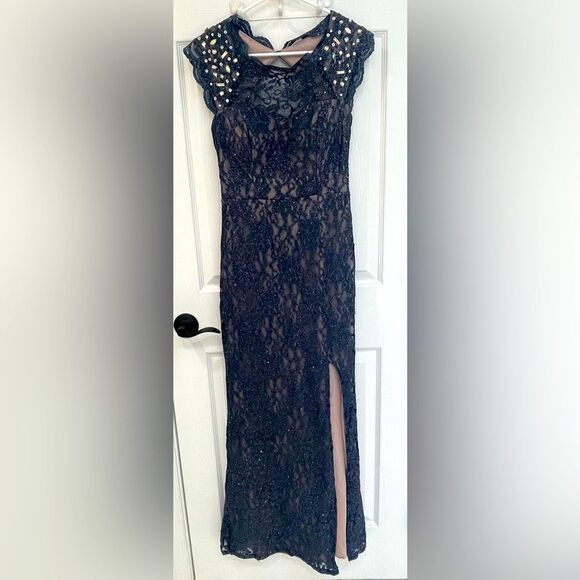 City Triangle Dark Navy Blue Sequin Sparkle Maxi Formal Gown Women’s Size S/4 - Picture 1 of 13